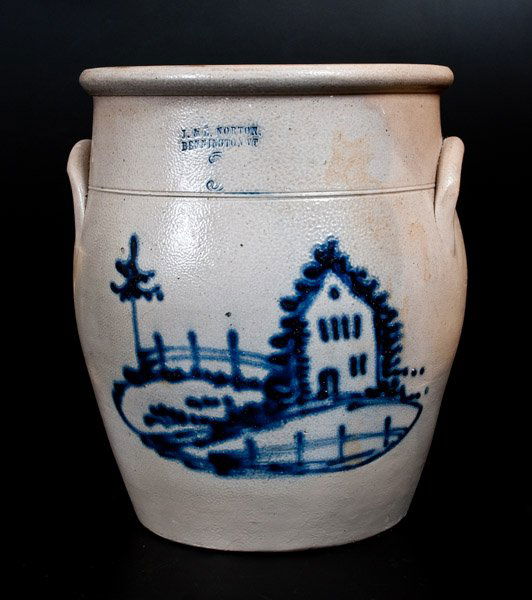 Rare J. & E. NORTON / BENNINGTON, VT Stoneware Crock w/ (1 of 1)