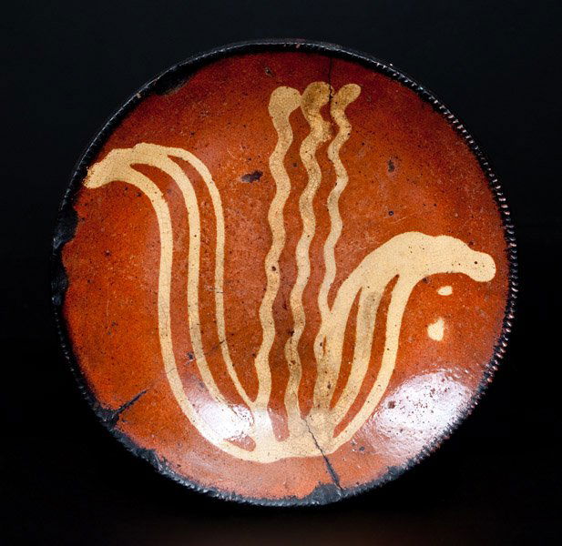 Dryville, PA Redware Plate with Yellow Slip Tulip (1 of 1)