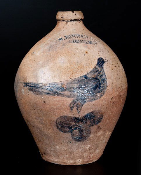W.H. FARRAR / GEDDES, N.Y. Stoneware Jug w/ Incised (1 of 2)