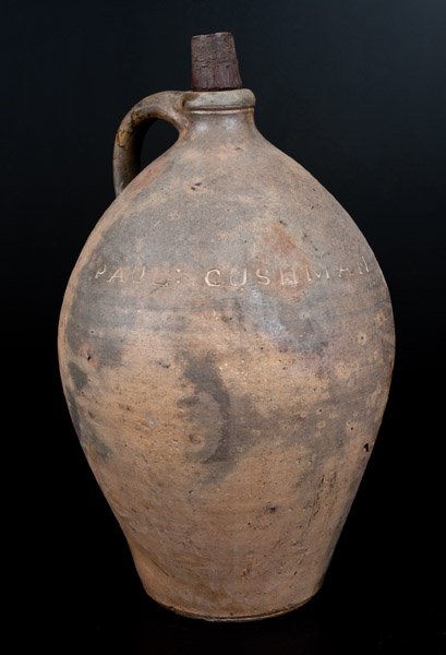 Rare PAUL:CUSHMAN Ovoid Stoneware Jug, Albany, c1815 (1 of 3)
