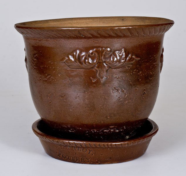 Rare WEST TROY POTTERY Stoneware Flowerpot with Molded (1 of 3)
