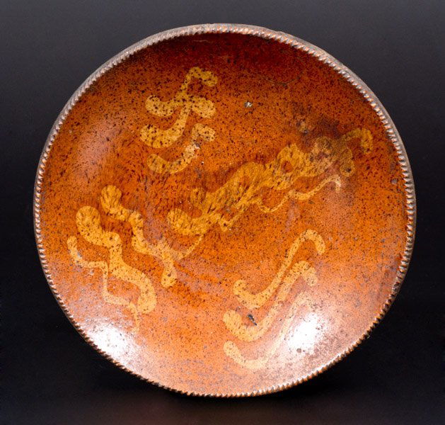 Pennsylvania Redware Plate with Yellow Slip Decoration (1 of 1)