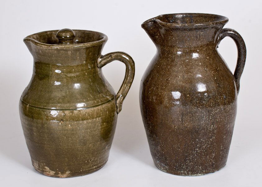 Lot of Two: Southern Alkaline-Glazed Stoneware Pitchers (1 of 3)