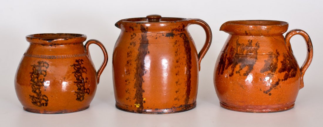 Lot of Three: Redware Batter Pitchers with Manganese (1 of 2)