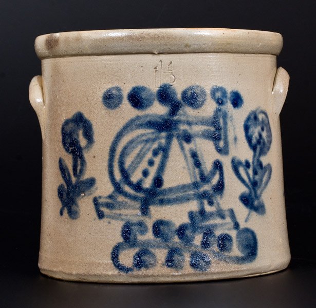 Very Unusual Stoneware Crock w/ Cobalt Bent-Nails (1 of 1)
