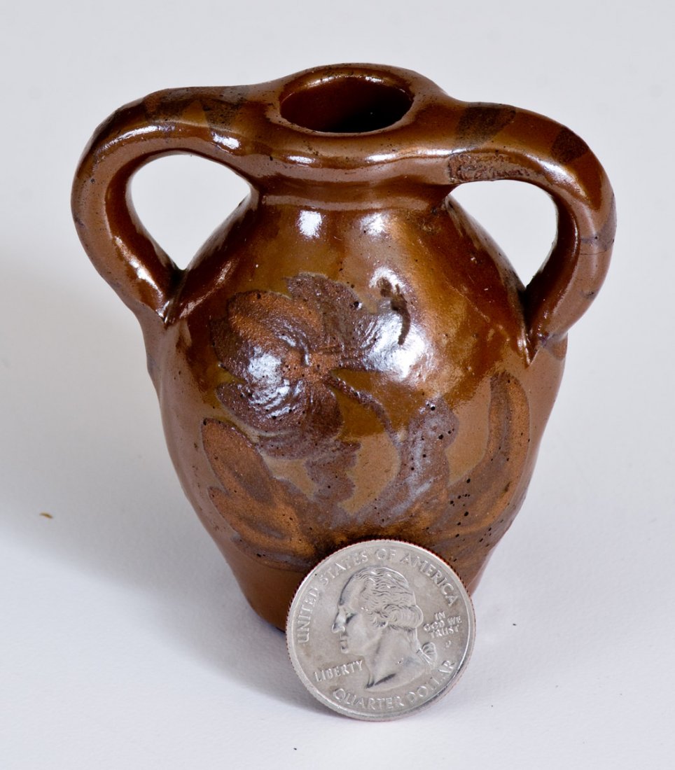 Unusual Miniature Albany Slip Stoneware Double-Handled (1 of 4)