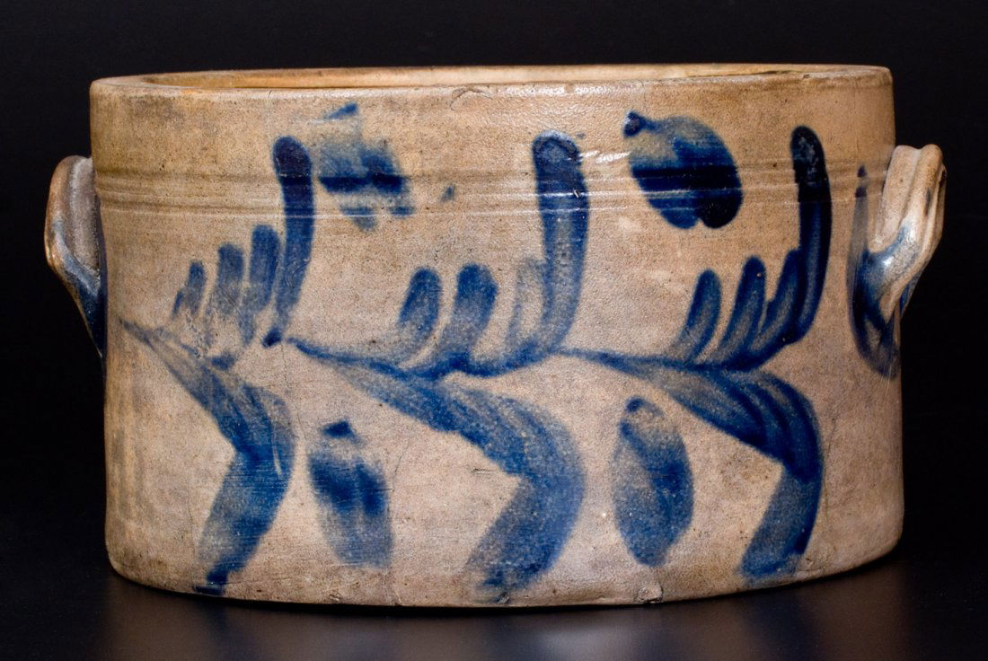 1 Gal. Stoneware Butter Crock with Floral Decoration (1 of 2)