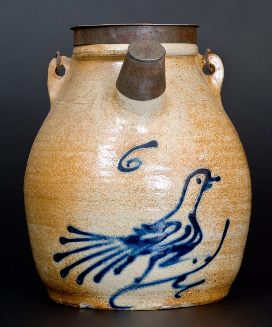 Stoneware Batter Pail w/ Cobalt Running Bird (1 of 3)