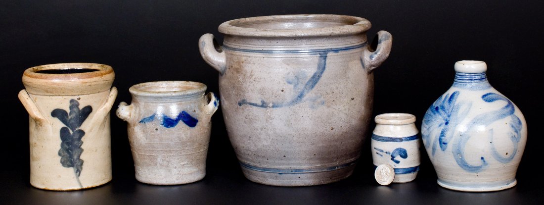 Lot of Five: Decorated Stoneware Vessels, 19th Century (1 of 2)