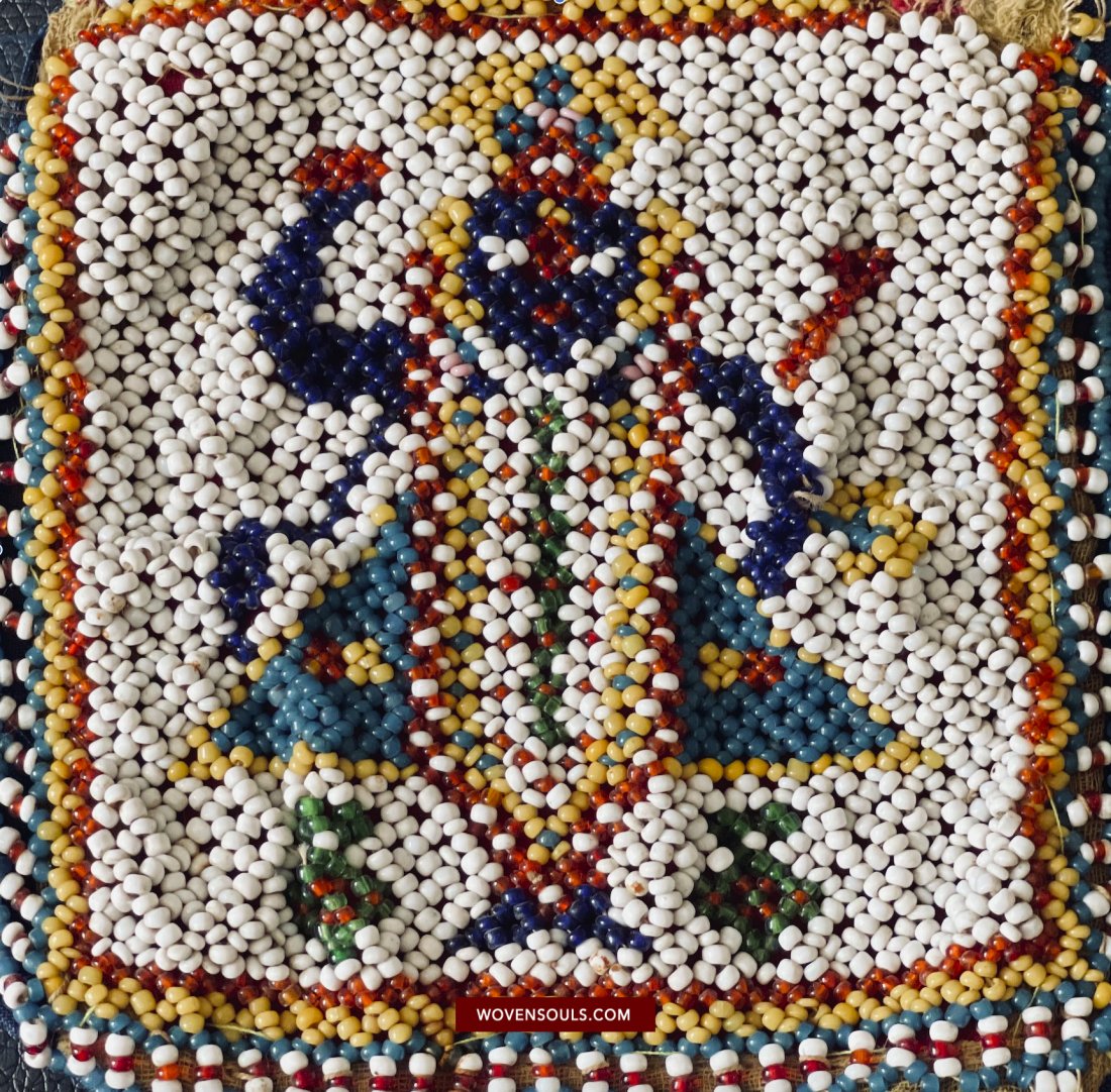 Old Srinathji Hindu Bead Art - India: Beautiful depiction of Lord Srinathji of Nathdwara rendered in beadwork Note the structure of the stitches in the beadwork - these have all been laid at angles to each other - a technique that is no l