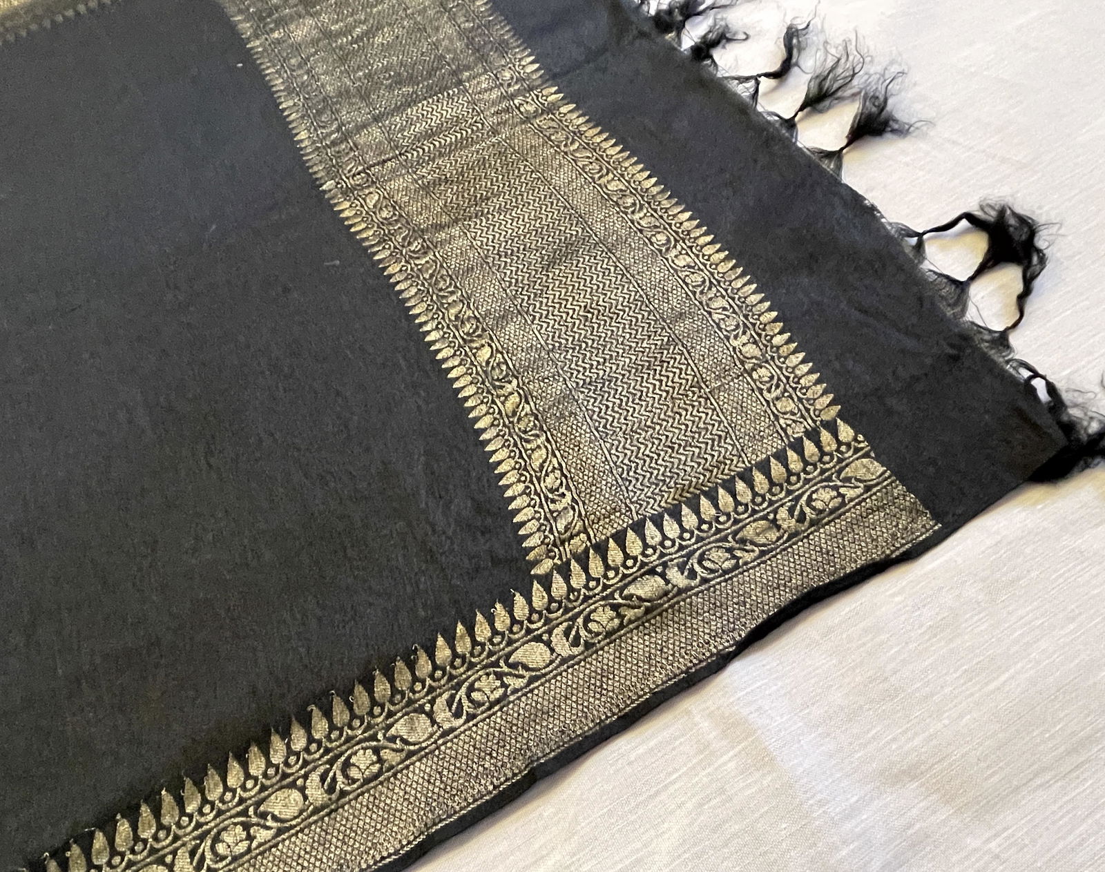 Black Banarasi Silk Stole Scarf (1 of 14)