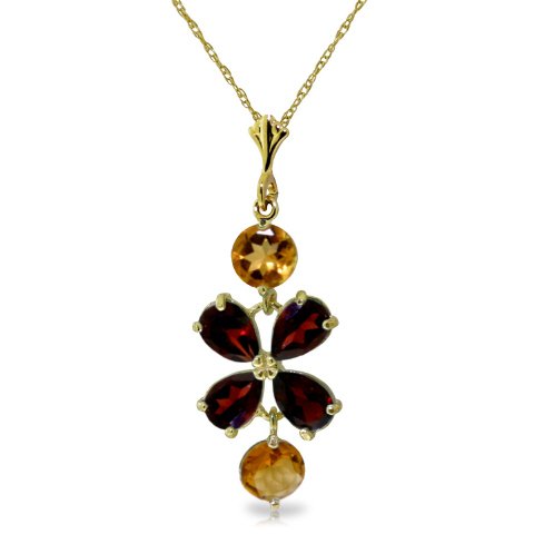 14k 1.00ct Citrine And 2.15ct Garnet Necklace: Floral shapes are the perfect feminine piece to add to any outfit. With this 14k solid gold necklace with garnet and citrine, flowers are combines with gold and gemstones to produce a gorgeous necklac