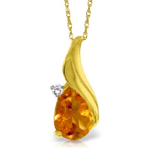 14K YG .03ct DIAMOND & 1.60ct PEAR CITRINE NECKLACE