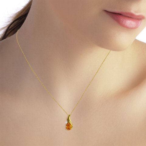 14K YG .03ct DIAMOND & 1.60ct PEAR CITRINE NECKLACE - 2