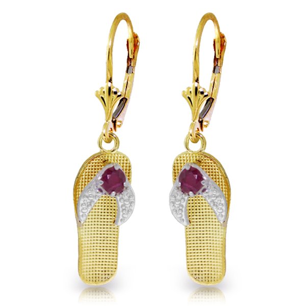 14K Y. GOLD 0.03ct RUBY SHOES LEVERBACK EARRING