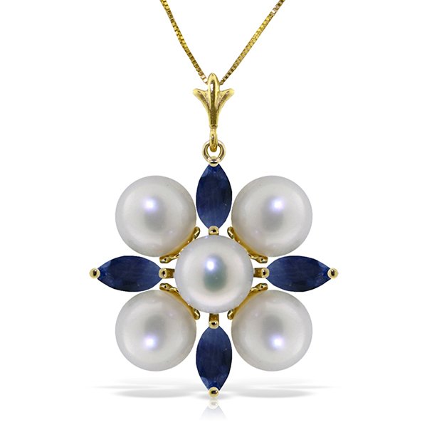 14K YELLOW GOLD 1.30ct SAPPHIRE & PEARLS NECKLACE