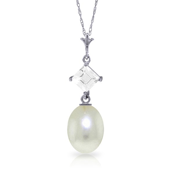 14k White Gold Pearl & 0.50ct White Topaz Necklace: Comes with 18" long, 0.68 mm thickness double link Rope Chain. Item Information Metal: 14K. Solid Gold Item Weight: 1.50 gr. Gemstones 1 Pear shape, 10X8 mm, Pearl = 4.00 ct 1 Square shape, 4X4 mm, Wh