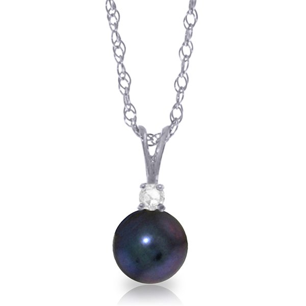 14k White Gold 2.0ct Black Pearl with Diamond Necklace: Item Weight: 1.10 gr. Diamonds 1 Round cut, K-M color, I-3 clarity = 0.05 ct Gemstones 1 Round shape, 7.0 mm, Pearl = 2.00 ct Measurements Height: 0.46 in ( 11.7 mm) Width: 0.28 in ( 7.1 mm) This jewe