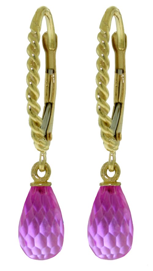 14k YG 3.00ct Rope Leverback Earrings with Pink Topaz: These vibrantly colored 14 K. Solid Gold Lever Back Earring with Briolette Pink Topaz are sure to bring a smile to your face. You will feel absolutely radiant every time you put these darling pink and