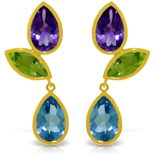 Amethyst, Peridot and Blue Topaz Earrings in 14k Gold: Secured by post friction Push Backs. This jewelry piece is shipped in an elegant black jewelry box and is accompanied by an Appraisal Certificate. Retail price: $2557 This item is MADE IN USA and is a
