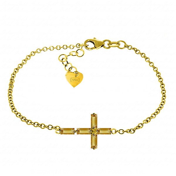 1.15ct 14k Solid Gold Cross Bracelet Natural Citrine: Item: 5037 Description 14K. SOLID GOLD CROSS BRACELET WITH NATURAL CITRINES Adjustable length are from 6.50" to 7.50 " (165.10 to 190.5 mm ) Item Information Metal: 14K. Solid Gold Item Weight: 2.40 g
