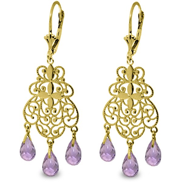 14k Solid Gold 3.75ct Amethyst Chandelier Earrings