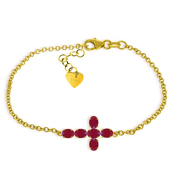 1.7ct 14k Solid Gold Horizontal Cross Ruby Bracelet: Item: 5002 Description 14K. SOLID GOLD CROSS BRACELET WITH NATURAL RUBIES Adjustable length are from 6.50" to 7.50 " (165.10 to 190.5 mm ) Item Information Metal: 14K. Solid Gold Item Weight: 2.90 gr.