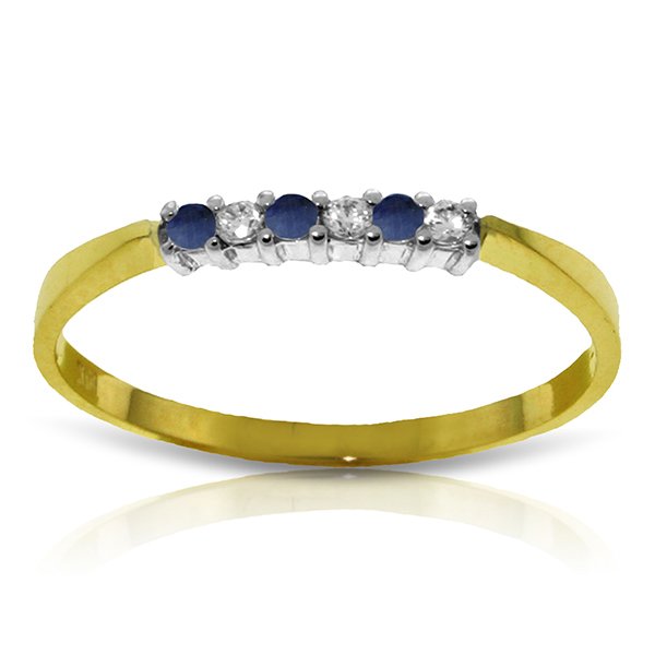 14k YG Diamond & Sapphire Engagement Ring: *** Item: 2818 Description 14K. SOLID GOLD RING WITH NATURAL DIAMONDS & SAPPHIRES Original Ring size 6.50 Love three-stoned rings? This 14k Solid Gold Ring features three round cut Genuine Diamonds wi
