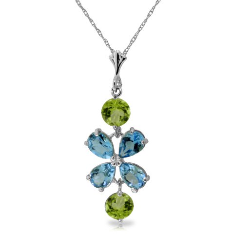 14k WG 2.15ct Blue Topaz &1.0ct Peridot Flower Necklace: Take the feminine look of flowers and add the brilliance of natural gemstones to get this colorful 14k white gold necklace with blue topaz and peridot. This lovely necklace is simply charming, with a