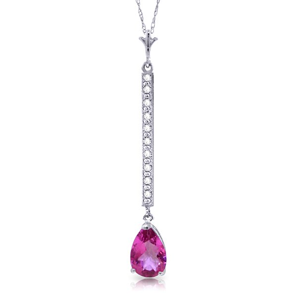 14k WHITE GOLD 1.75ct Pink Topaz Necklace w/ Diamond: Item Weight: 1.50 gr. Diamonds 10 Round cut, K-M color, SI-2 clarity = 0.05 ct Gemstones 1 Pear shape, 9X6 mm, Pink Topaz = 1.75 ct Measurements Height: 1.88 in ( 47.8 mm) Width: 0.24 in ( 6.1 mm) Thi