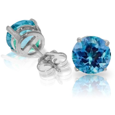 3.10ct Round Blue Topaz Stud Earrings in 14k WHITE GOLD: Gemstone solitaire stud earrings complete any look and are a classic staple that should be in every jewelry box. These 14k solid gold stud earrings with natural blue topaz exude simple elegance. The t
