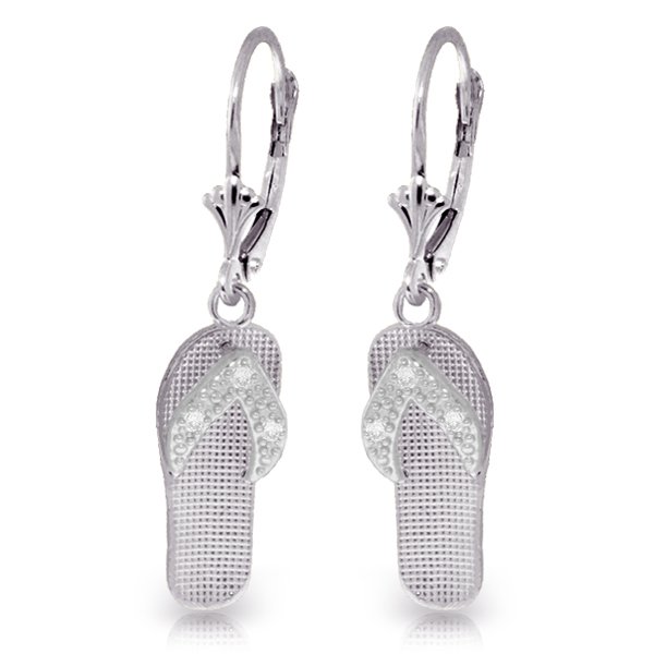 14k WG 0.04ct K-M, SI2 Flip Flop Earrings with Diamonds: Kick back and relax while showing off these adorable 14k white gold leverback shoe earrings with diamonds. These cute and fun earrings are in the shape of flip flop sandals, allowing anyone to get a t