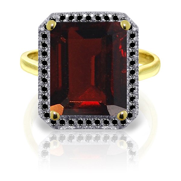 14K Solid Gold 7.50ct Garnet & Black Diamond Ring: 14K. SOLID GOLD RING WITH NATURAL BLACK DIAMONDS & GARNET Original Ring size 6.50 Item Information Metal: 14K. Solid Gold Item Weight: 4.60 gr. Diamonds 40 Round cut, Black color, AAA clarity = 0.20 c