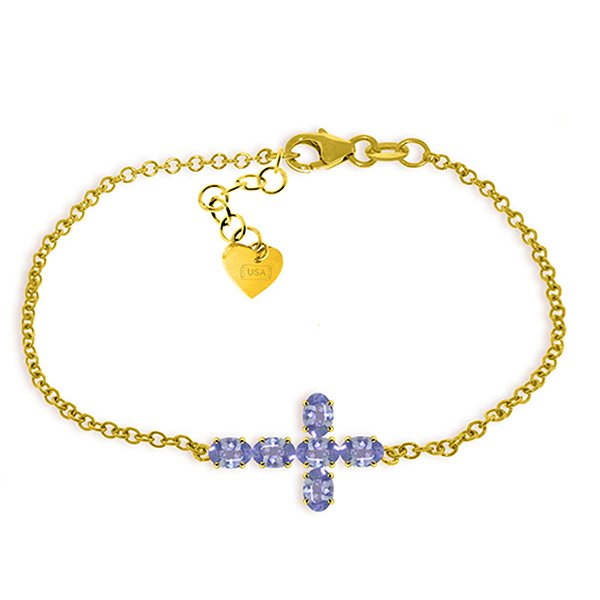 1.7ct 14k Solid Gold Cross Bracelet Natural Tanzanite: 14K. SOLID GOLD CROSS BRACELET WITH NATURAL TANZANITES Adjustable length are from 6.50" to 7.50 " (165.10 to 190.5 mm ) Item Information Metal: 14K. Solid Gold Item Weight: 2.90 gr. Gemstones 6 Oval s
