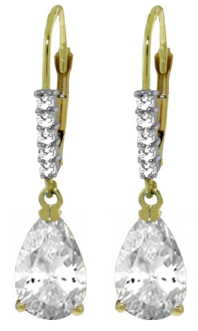 14K. LEVER BACK EARRINGS W/NR. DIAMONDS & WHITE TOPAZ: 14K. LEVER BACK EARRINGS W/NR. DIAMONDS & WHITE TOPAZ **|**|** Item Information - Metal: 14K. Solid Gold - Item Weight: 2.20 gr. - Diamonds - - 10 Round cut, I-J color, SI-2 clarity = 0.15 ct - Gemsto