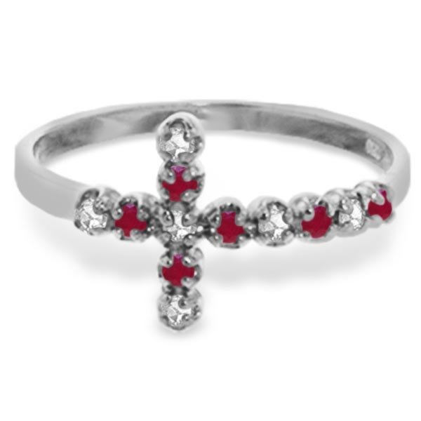 14K. SOLID GOLD CROSS RING WITH DIAMONDS & RUBIES: 14K. SOLID GOLD CROSS RING WITH DIAMONDS & RUBIES **|**|** Item Information - Metal: 14K Rose Gold - Item Weight: 1.40 gr. - Diamonds - - 6 ROUND cut, K-M color, SI-1 clarity = 0.09 ct6 RUBY cut, ROUN