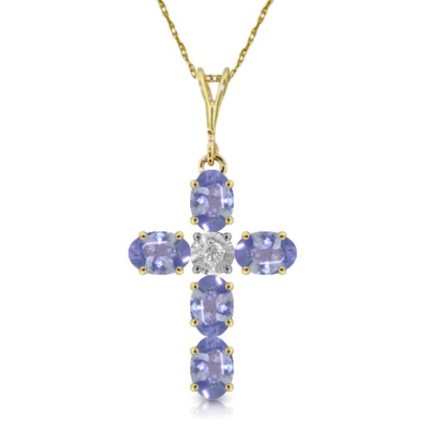 14K Solid Gold Cross Necklace with Diamond & Tanzanites: 14K Solid Gold Cross Necklace with Diamond & Tanzanites **|**|** Share your faith without having to say a word with this beautiful 14 carat gold pale purple tanzanite and natural diamond necklace. A b