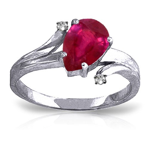 1.51 Carat Platinum Plated Sterling Silver Lovelight Ru: 1.51 Carat Platinum Plated Sterling Silver Lovelight Ru **|**|** Platinum Plated Sterling Silver Ring with Natural Diamonds Ruby - Original Ring size 7.0 A treatment colors Natural pear shaped Ruby is