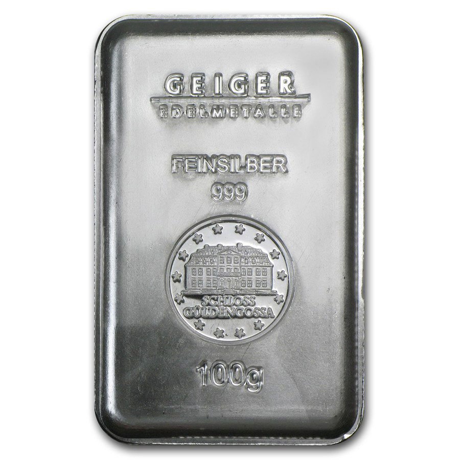100 gram Silver Bar - Geiger (Security Line Series): 100 gram Silver Bar - Geiger (Security Line Series) **|**|** 100 gram Silver Bar - Geiger (Security Line Series) #27102v2