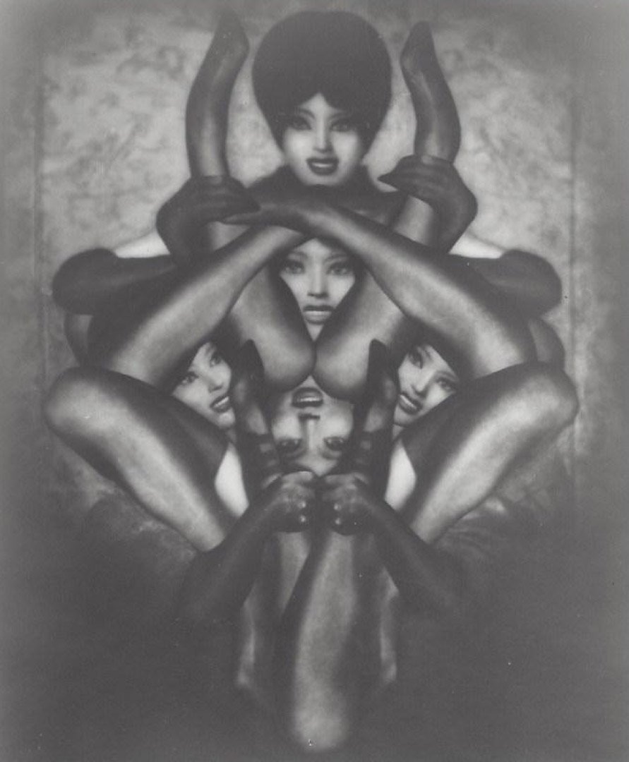 Pierre Molinier, 8 Legs & 5 Faces, 1969/1970.: PIERRE MOLINIER (1900 - 1976). 8 Legs & 5 Faces," 1969/1970. Photographic print. Press print. Unsigned. Exhibition label: Stephen Cohen Gallery. photo l.a. '97 Photographer: Pierre Molinier Medium: Ph