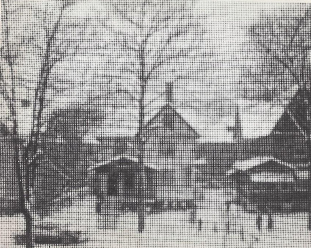 Ansel Adams, Rundel Park through Window Screen: ANSEL ADAMS (1902 - 1984). Rundel Park through Window Screen, Rochester, 1960. Silver print. Press photo. Printed August 7th, 1974. Photographer: Ansel Adams Medium: Measurements: 6 7/8 x 8 5/8