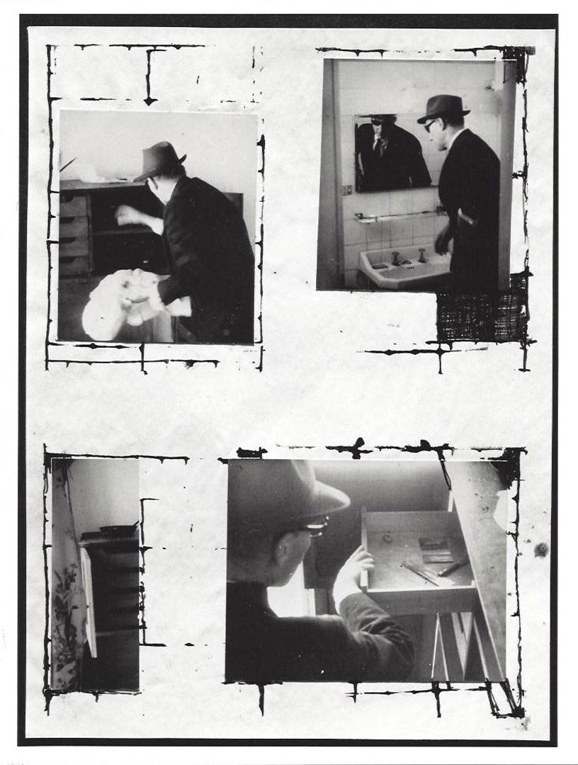 Untitled (William Vacates Rooms), c. 1965.: WILLIAM S. BURROUGHS & BRION GYSIN, Untitled (William Vacates Rooms), 1965, from The Third Mind. Photographic print. Press print. Unsigned. Exhibition label: Los Angeles County Museum of Art. Ports of