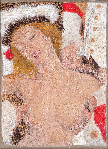 Berend Strik (Dutch, b. 1960) Untitled, 1998; Embr: Berend Strik (Dutch, b. 1960) Untitled, 1998; Embroidery and photograph on canvas (framed); Signed and dated; 9 1/2" x 6 5/8"; Provenance: Richard Heller Gallery, Santa Monica (stamp on verso)