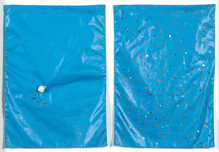 Charles LeDray (American, b. 1960) Untitled, 1995;: Charles LeDray (American, b. 1960) Untitled, 1995; Textile panels with mixed media (two parts, framed together); 17" x 12" each; Provenance: Thomas Healy Gallery, New York