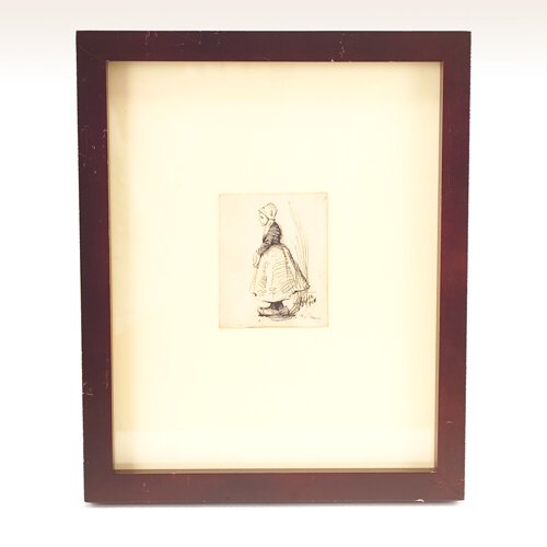 Edward Hopper (American 1882-1967), Study of a Dut: Edward Hopper (American 1882-1967), Study of a Dutch girl, pen and ink on paper, 3 3/8" x 2 1/2", signed E. Hopper, lower right, dated 1901. Provenance: collection of the artist until 1967, to his wid