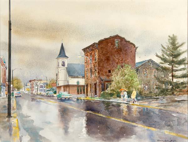 Ranulph Bye (American, 1916-2003) East Third Street: Ranulph Bye (American, 1916-2003) East Third Street, Williamsport, PA, 1980; Watercolor on paper (framed); Signed; 19" x 26" (sight); Provenance: The artist (label on verso); Bargeron Gallery, Washing