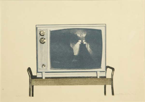 Robert Bechtle (American, b. 1932) TV Set, 1966;: Robert Bechtle (American, b. 1932) TV Set, 1966; Lithograph in colors; Signed, dated and numbered 2/12; 14 7/8" x 20 5/8" (sheet); Provenance: Estate of Joshua P. Smith, Washington, D.C.