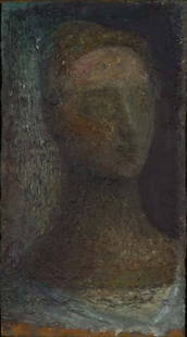 John Lees (American, b. 1943) Portrait of Ruth, 1: John Lees (American, b. 1943) Portrait of Ruth, 1985; Oil on canvas laid on wood (framed); Signed, dated and titled (verso); 20 1/4" x 11 1/8"; Provenance: Thomas Segal Gallery, Boston (label on verso