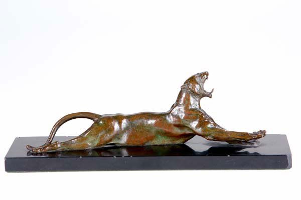 Anna Vaughn Hyatt Huntington (American, 1876-197: Anna Vaughn Hyatt Huntington (American, 1876-1973) Yawning Tiger, ca. 1917; Bronze; Signed "Anna V / Hyatt" with foundry mark "GORHAM CO FOUNDERS Q.492 #253"; 3 3/4" high, 5" (with base); Foundry: Gor