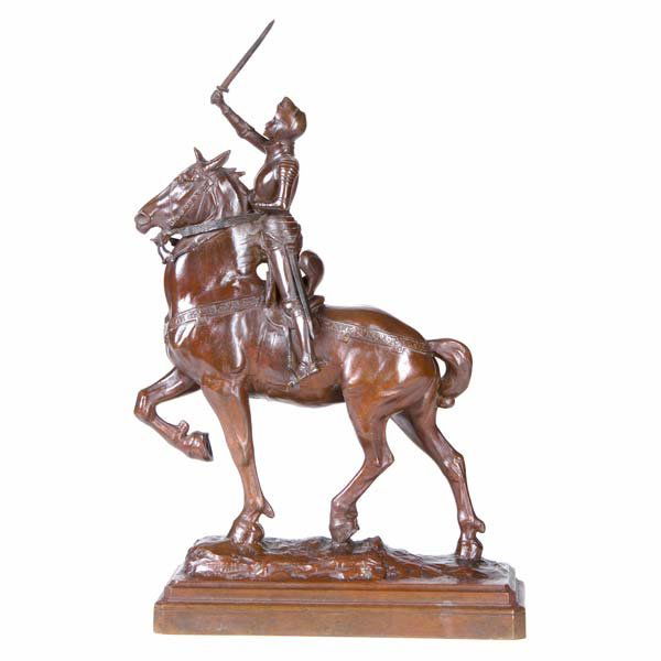 Anna Vaughn Hyatt Huntington (American, 1876-197: Anna Vaughn Hyatt Huntington (American, 1876-1973) Joan of Arc, 1915; Bronze; Signed "Anna V. Hyatt" with foundry mark "GORHAM CO FOUNDERS O502"; 18 1/4" high; Foundry: Gorham Founders; Literature: So